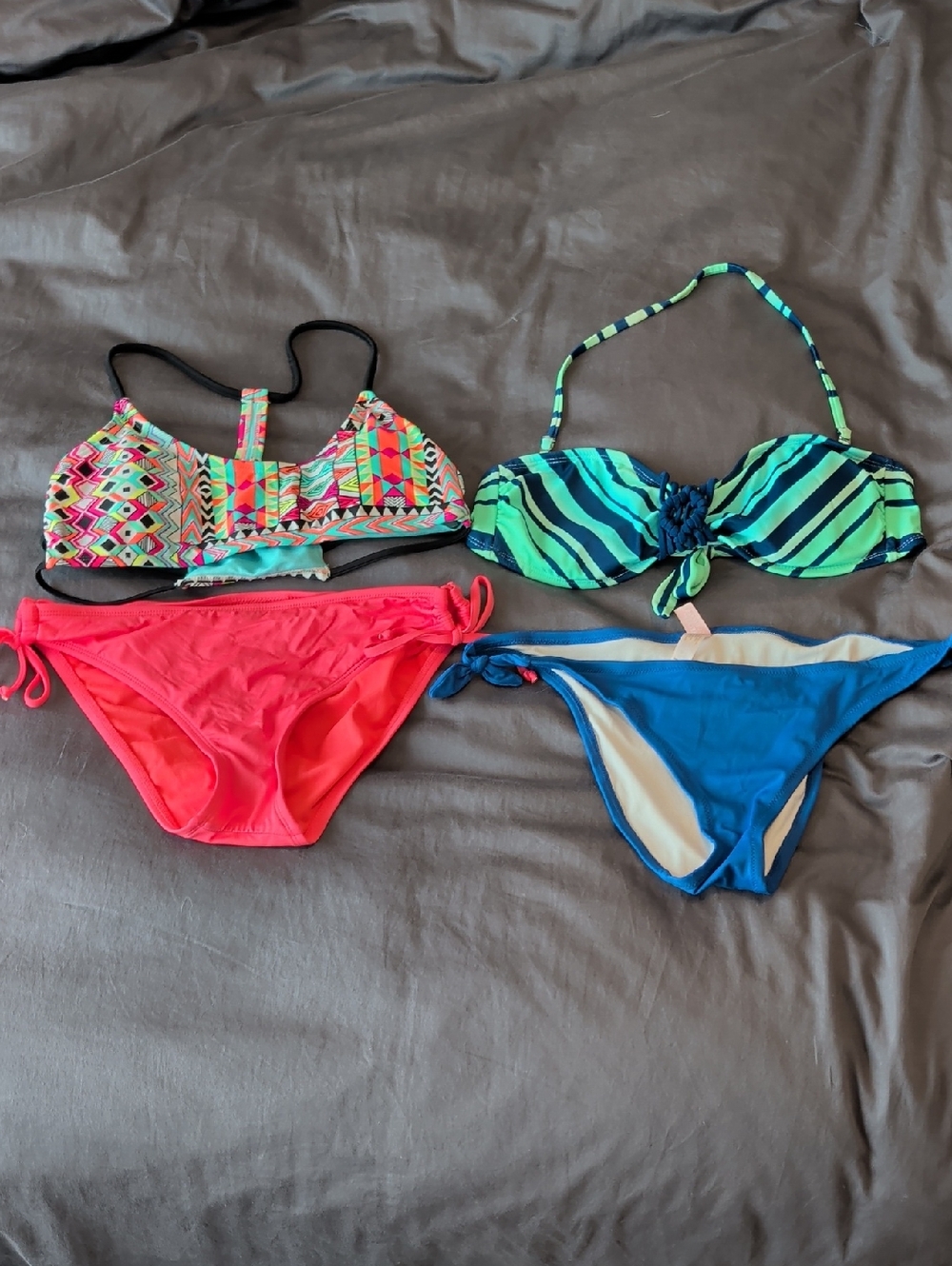 Mossimo Supply Co. Neon Pink Bikini Bottoms with Turquoise & Coral Patterned Top